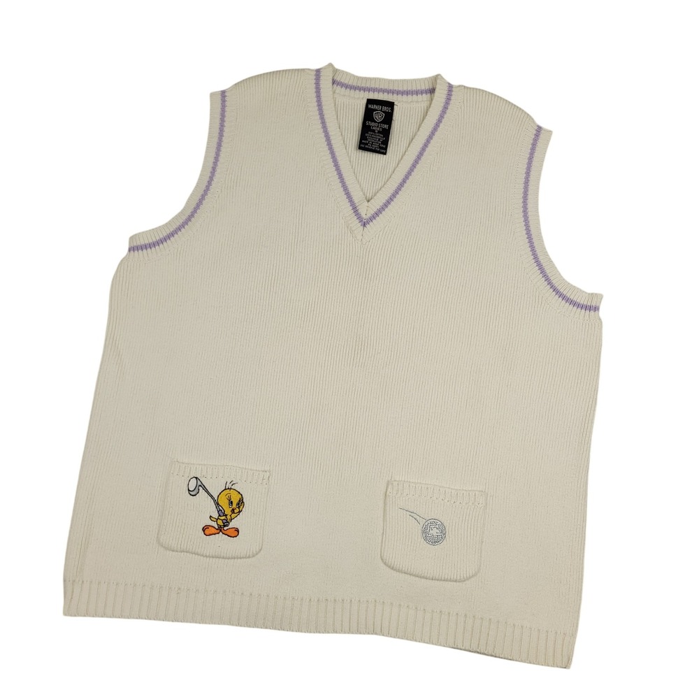 Vintage Warner Bros Looney Tunes Tweety Bird Sweater Vest Womens S 100% Cotton